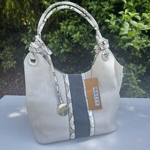 Batty Eco‎ Faux Leather Gray Shopper Handbag Crossbody Purse Snake Skin Accents